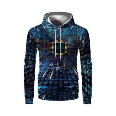 Imagem de Moletom com capuz eletrônico 3D masculino, pulôver casual engraçado, H