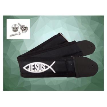 Imagem de Correia Violão Guitarra Baixo Acolchoada PEIXE CRISTÃO com par de Rold