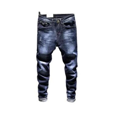 Imagem de Calças Jeans Masculinas Slim-fit Rasgadas E Desgastadas Em Algodão Est
