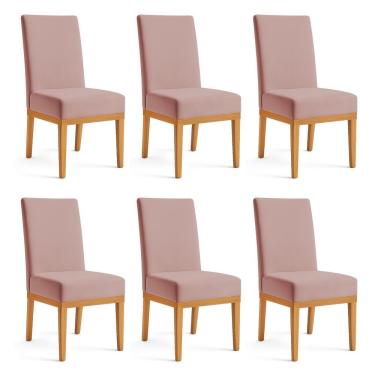 Imagem de Kit 6 Cadeiras De Jantar Brisa Veludo Rosê Base De Madeira - Pallazio