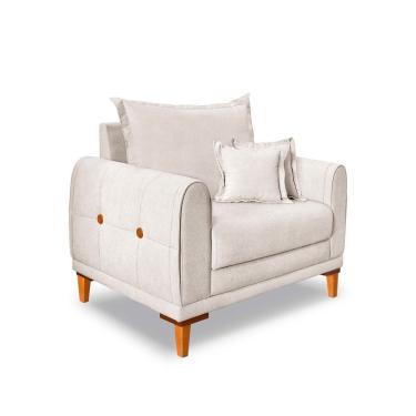 Imagem de Poltrona Livia Bouclê Pés De Madeira - Pallazio Cor Off White