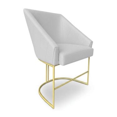 Imagem de Poltrona Luxo Alana Bouclê Cinza Base Ferro Dourado - Pallazio