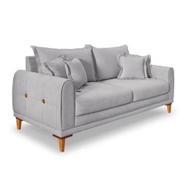 Imagem de Sofá Living 2 Lugares 1,80m Livia Bouclê Pés De Madeira - Pallazio Cor Cinza