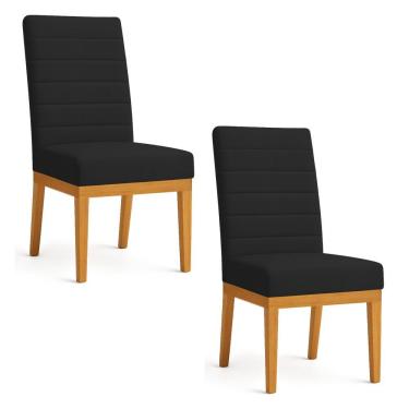 Imagem de Kit 2 Cadeiras De Jantar Solana Veludo Base De Madeira - Pallazio Cor Preto
