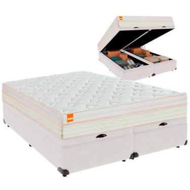 Imagem de Cama Baú Queen e Colchão Tucson Molas Ensacadas Inducol Branco