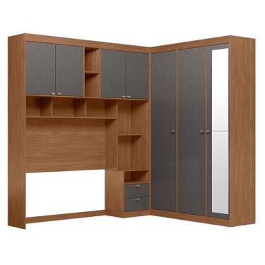 Imagem de Quarto casal Lugano com Espelho Jatobá Grafite Acetinado - Santos Andi