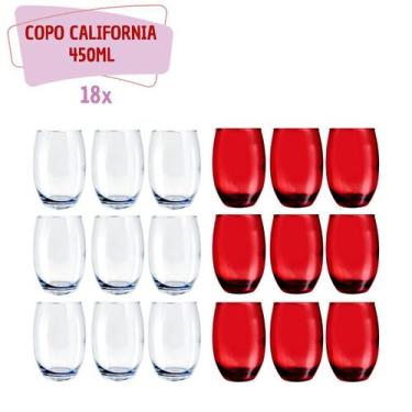 Imagem de Kit Copo Vidro 450ml 9 Vermelho / 9 Transparente California - PRATICAS