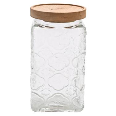 Imagem de Pote de Vidro Hermético Flores Quadrado Transparente 1100ml Mantimento