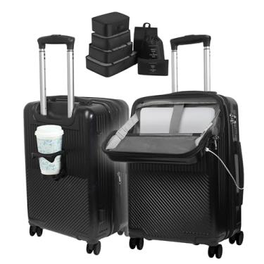 Imagem de Mala de Bordo 10kg ANAC Expansível com Bolso Frontal | Porta Copo | Rodas 360° | Cadeado Antifurto + KIT ORGANIZADOR 7 Peças e Fr4te GRÁTI$ (Preta)