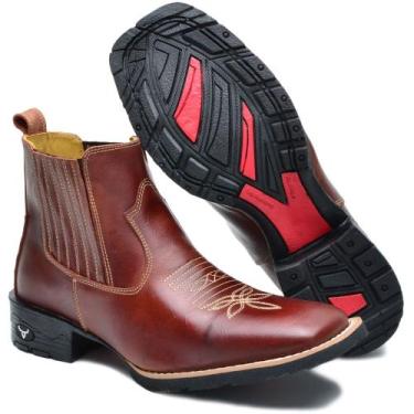 Imagem de Bota Masculina Bico Quadrado Cano Curto Country de Couro Texana Leve C