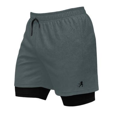 Imagem de Short Masculino 2 em 1 de Treino Estampado Corrida Abertura Lateral-Masculino