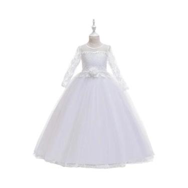 Imagem de Vestido Branco De Manga Longa Para Meninas, Fantasia De Dama De Honra 