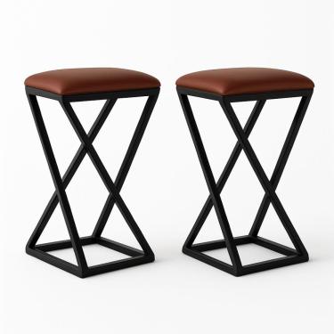 Imagem de Kit 2 Banqueta Z 80 Cm Alta Bistrô Bancada Cozinha Moderno Corino Cor:marrom