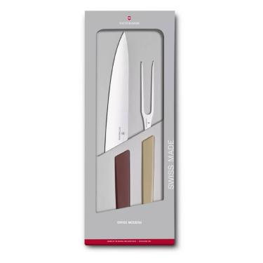 Imagem de Conjunto de Fatiar Victorinox Swiss Modern - Garfo e Faca - Marron e Bege - 6.9096.21G