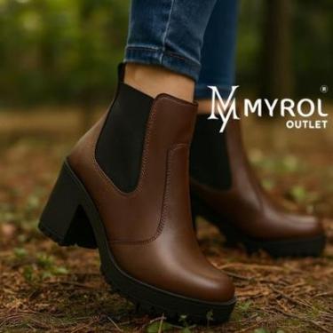 Imagem de Bota Coturno Salto Médio Tratorada Elástico Marrom-Unissex