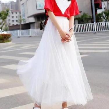 Imagem de Saia Elegante De Tule Vintage De Cintura Alta Para Mulheres, Plissada 
