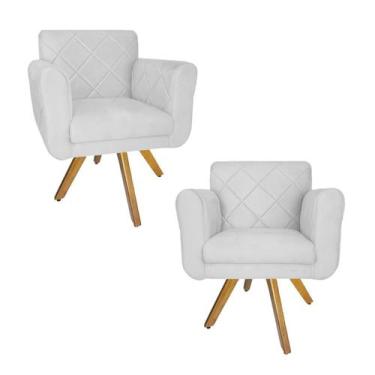 Imagem de Conjunto 2 Poltrona Decorativa Com Base Giratória De Madeira Isabella 