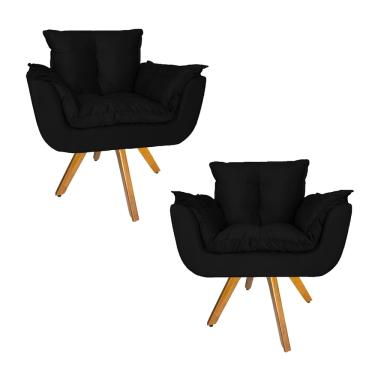 Imagem de Conjunto 2 Poltrona Estofada Base Giratória De Madeira Clínica Opala Suede Preto - LM D...