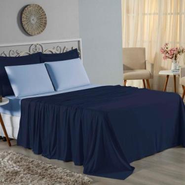 Imagem de Jogo de Cama Casal Viúva Nobre 4 Peças Malha 100% Algodão - Azul-Marin