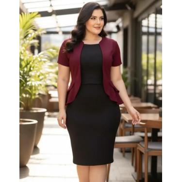 Imagem de Vestido Midi Peplum Blazer Moda Feminina Evangélica - Miss FLOWER, Vin