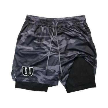 Imagem de Shorts De Corrida Masculinos Em Malha Respirável 2 Em 1 Com Dupla Cama