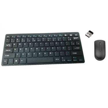 Imagem de Kit Combo Teclado E Mouse Ultra Slim Sem Fio Wireless Usb ABNT 2 Preto