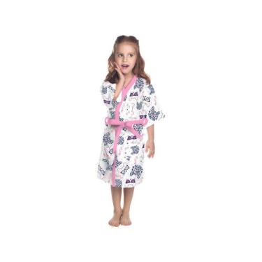 Imagem de Roupão Infantil Lepper Quimono Gatinha Fashion Rosa - Rosa