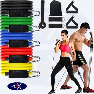 Imagem de Kit Faixa Elastica Fitness 5 Resistencias Intensidades Puxador Exercíc