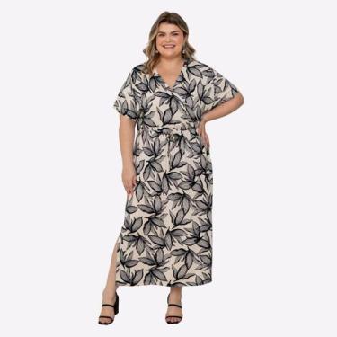 Imagem de Vestido Midi Decote V Malha Leve Estampada Plus Size Verão - Jagar, Of