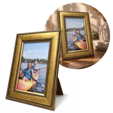 Imagem de Porta Retrato 15x21 Madeira Dourado Luxo Moldura Larga 4,5cm com Vidro