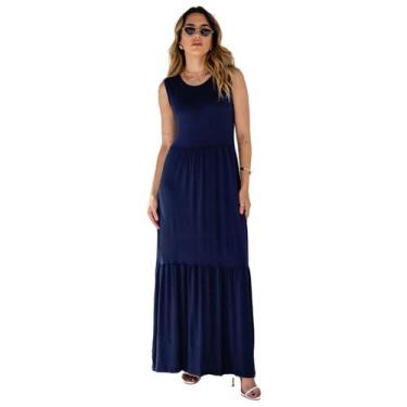 Imagem de Vestido Longo Casual Em Malha De Viscose Feminino - IV STORE, Azul mar