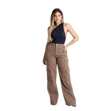 Imagem de Calça Feminina Wide Leg Cargo Estilosa Moderna Atemporal - SAWARY, 40,