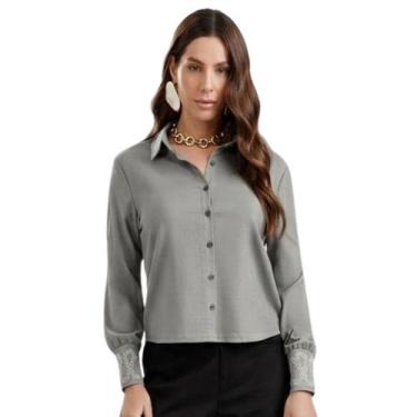 Imagem de Camisa Feminina Gris Linho com Elastano, Cinza, M