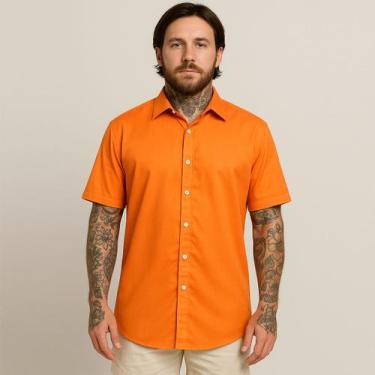 Imagem de Camisa Masculina De Botão Manga Curta Laranja Neon Viscose - Upclow, X