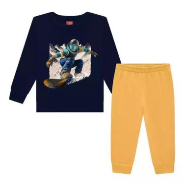 Imagem de Conjunto Infantil Menino Blusa e Calça Moletom Esquiador Kyly Azul 4, 