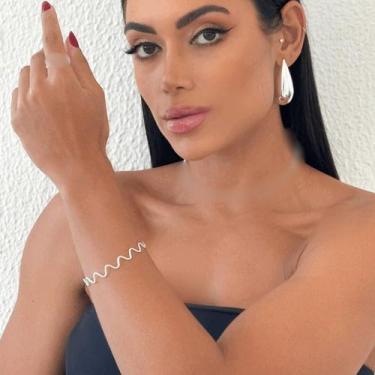 Imagem de Bracelete Pulseira Feminina Ondas Bijuterias Femininas banho Ouro 18k 