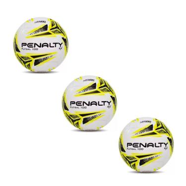 Imagem de Kit 3 Bola de Futsal Rx 100 XXIII 2023 Sub 11 e Sub 9 Amarelo Penalty com Menor Absorção de Água