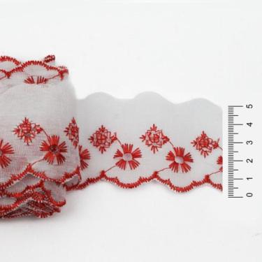 Imagem de Bordado ingles - peça c/3 metros e 5cm de largura, BRANCO E VERMELHO