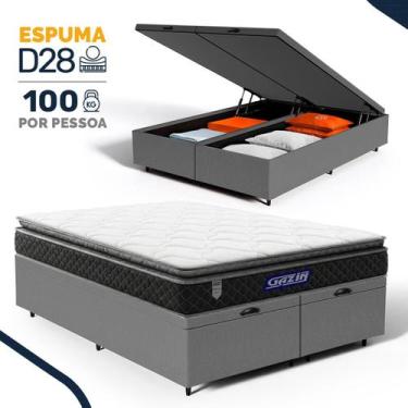 Imagem de Cama Box Baú com Colchão Gazin de Espuma D28 Pillow Top Ortoblack Quee