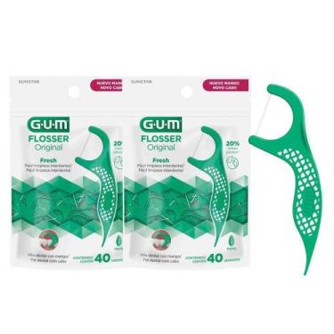 Imagem de Kit Fio Dental com Haste Flosser Gum Forquilha Verde Cabo Sabor Menta 