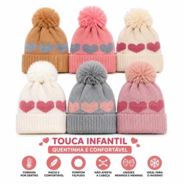 Imagem de **Touca Infantil Forrada Pompom Ursinho Coração Unissex Quentinha Gorr