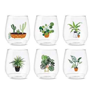 Imagem de TOSSWARE POP 400 ml Vino Plant Mom Series, conjunto de 6, taças de vinho de plástico de qualidade premium, recicláveis, inquebráveis e transparentes