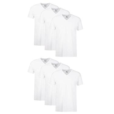 Imagem de Hanes Camiseta masculina sem etiqueta de algodão com decote em V – Pacote com 6, pequena EUA, Branco - Pacote com 6