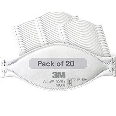 Imagem de 3M Aura Particulate Respirator 9205+, N95, Pack of 20 Disposable Respirators, Individually Wrapped, 3 Panel Flat Fold Design Allows for Facial Movements, Comfortable, NIOSH Approved