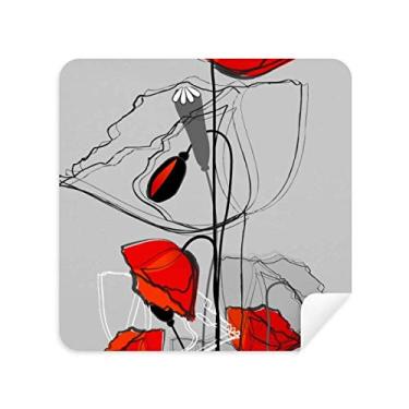 Imagem de Red Flowers Abstract Art Line Painting Corn Glasses Pano de limpeza de tela Tecido de camurça Pacote com 2