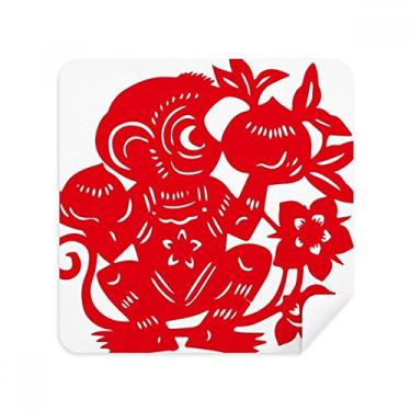 Imagem de Zodiac Monkey Papercut Pano de limpeza de tela com flores chinesas Tecido de camurça Pacote com 2