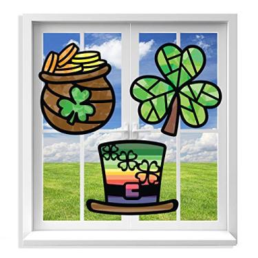 Imagem de VHALE Suncatchers Craft 3 Sets (9 Cutouts) w Tissue Papers Stained Glass Effect Paper Sun Catcher Kit, Window Art, Classroom Crafts, Creative Art Projects, Kids Party Favors (St. Patrick's Day)