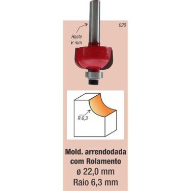 Imagem de Fresa Tupia Borda Meia Cana Rolamentada 22mm Haste 6mm