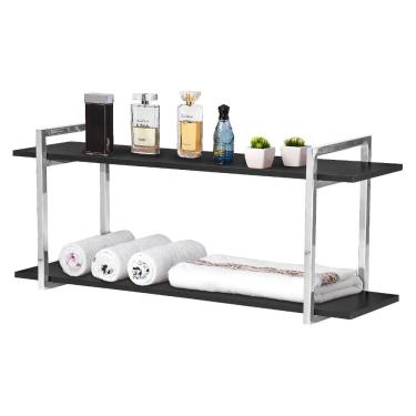 Imagem de Nicho Banheiro Cromado Com Prateleiras Preto 120cm