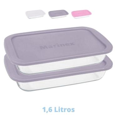 Imagem de 2 Assadeiras Travessas Vidro C Tampa 1,6L Retangular Marinex